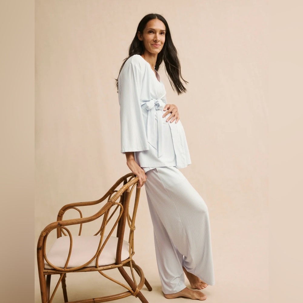 LAKE Maternity DreamModal Kimono Three-Piece Set in Fog - Picture 2 of 5